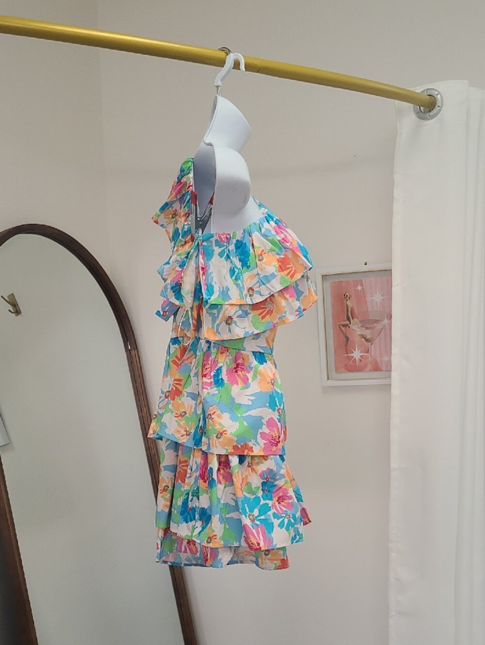 One-Shoulder Ruffle Floral Romper - Blue/Multi - Picture 2 of 8